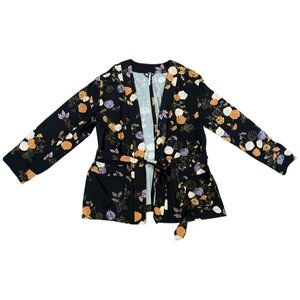 Free People Black/Orange/Lavender Floral Kimono - Size S